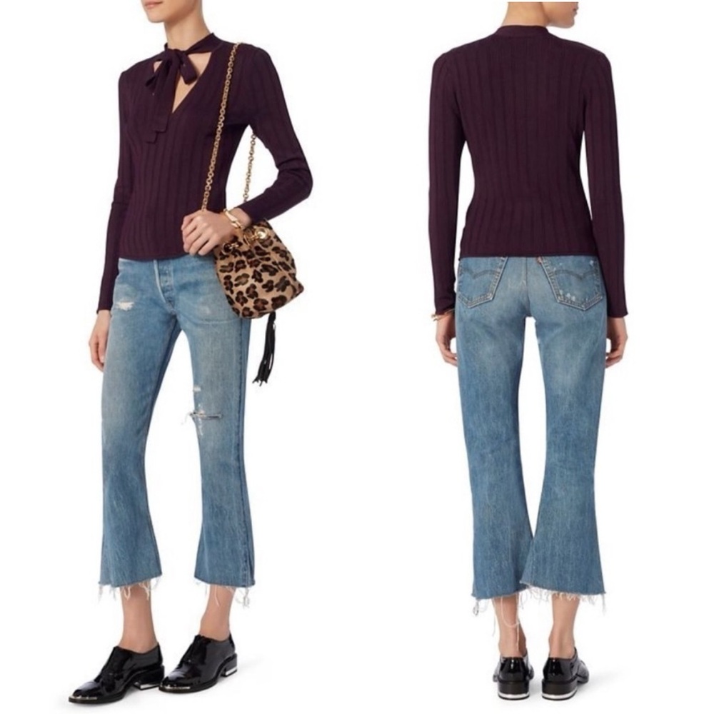 Intermix V-Neck Tie Ribbed Top - Picture 2 of 8